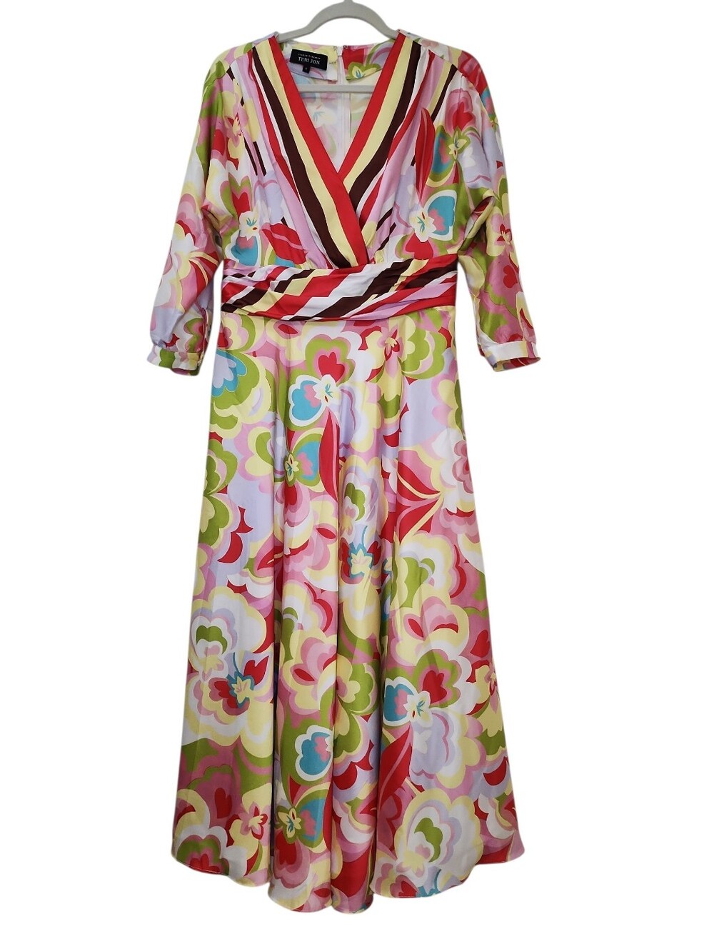 Rickie Freeman by Teri Jon Women's Yellow Floral V-Neck Dress Size 8 - Picture 4 of 15